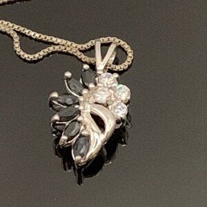 Marquise Sapphire Color & CZ Sterling Silver Waterfall Cluster Pendant J765